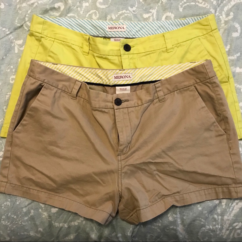 Lot  2 Merona 3” chino shorts yellow tan 14 khaki